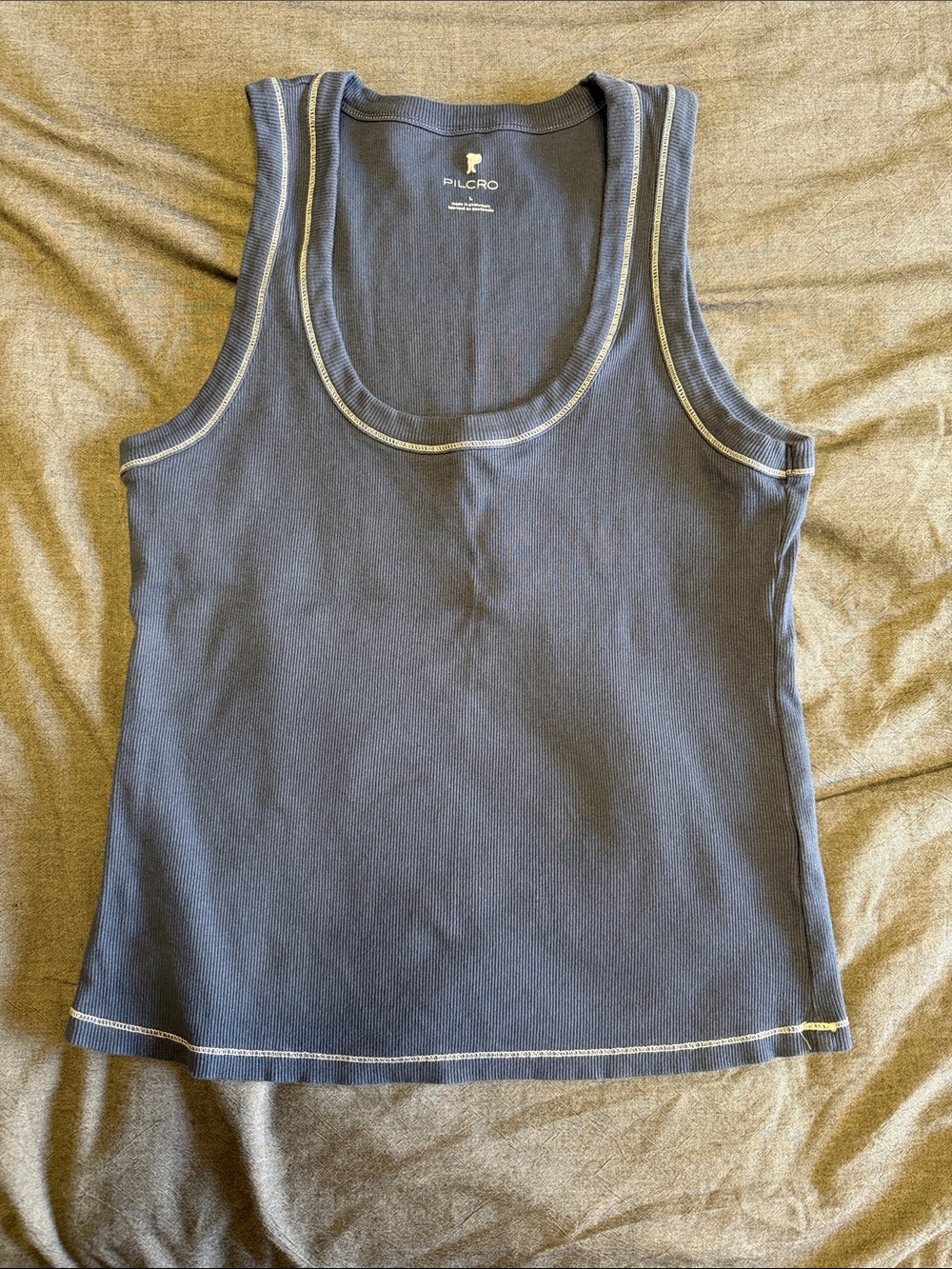 Pilcro Navy Ribbed Tank Top with Contrast Stitching